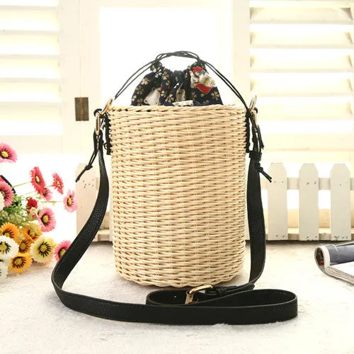 Rattan Bucket Lady Beach Handbag