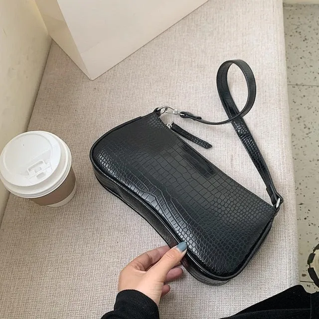 Retro Alligator Pattern Women Small Handbags Short Strap Quality PU Leather Street Casual Solid Zipper Shoulder Bag Female Gift