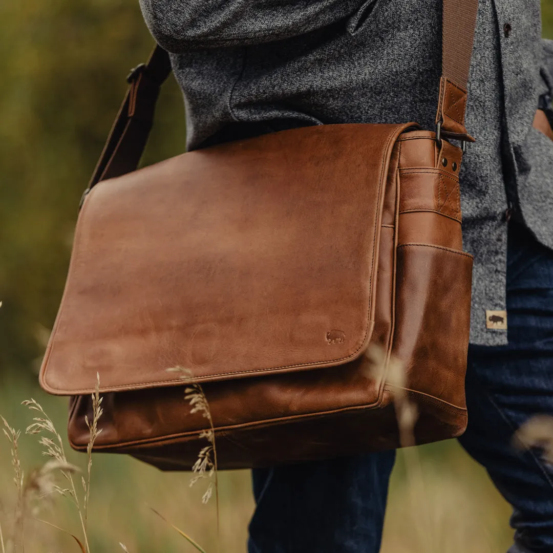 Roosevelt Buffalo Leather Satchel Messenger Bag - Large | Amber Brown