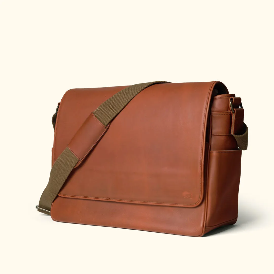 Roosevelt Buffalo Leather Satchel Messenger Bag - Large | Amber Brown