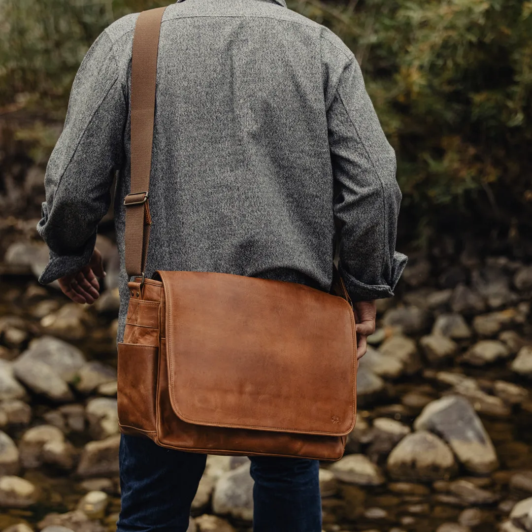 Roosevelt Buffalo Leather Satchel Messenger Bag - Large | Amber Brown