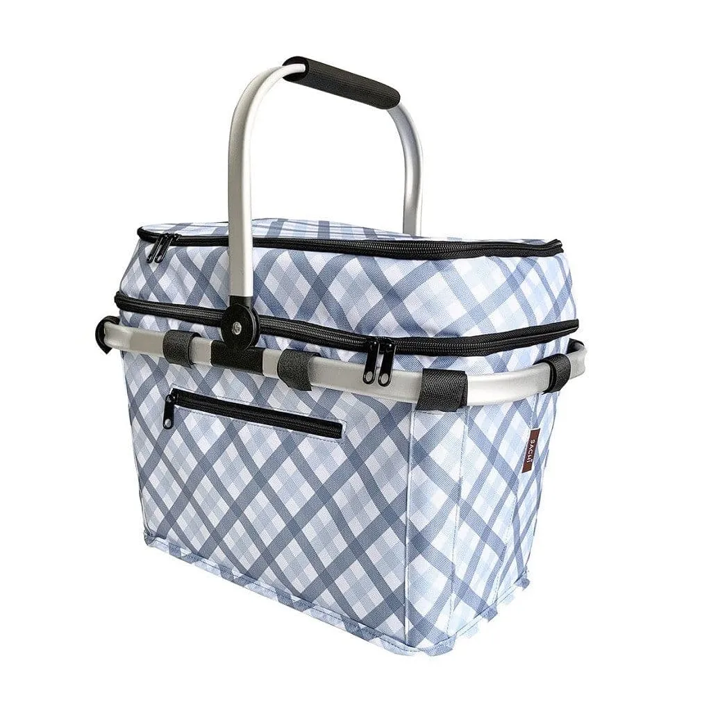 Sachi Picnic Basket 4 Person Insulated - Gingham Blue/Grey