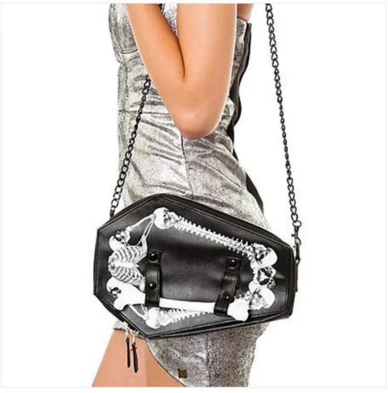 Skeleton Gothic Leather Crossbody PU Black Coffin Bat Bag