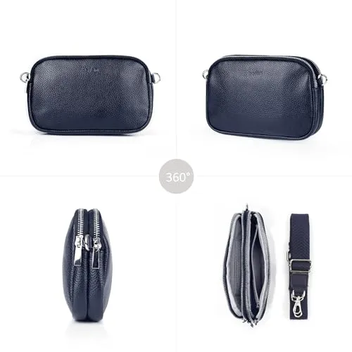 Small Travel Genuine Leather Mini Crossbody - Navy Blue