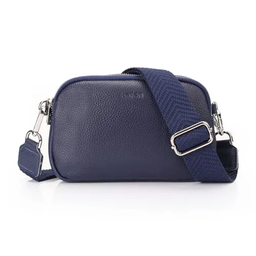 Small Travel Genuine Leather Mini Crossbody - Navy Blue