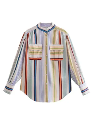 Striped Button Down Lantern Sleeve Shirt