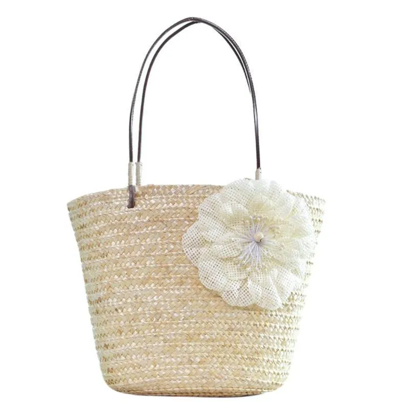 Summer Floral Bohemian Straw Woven Tote Bag