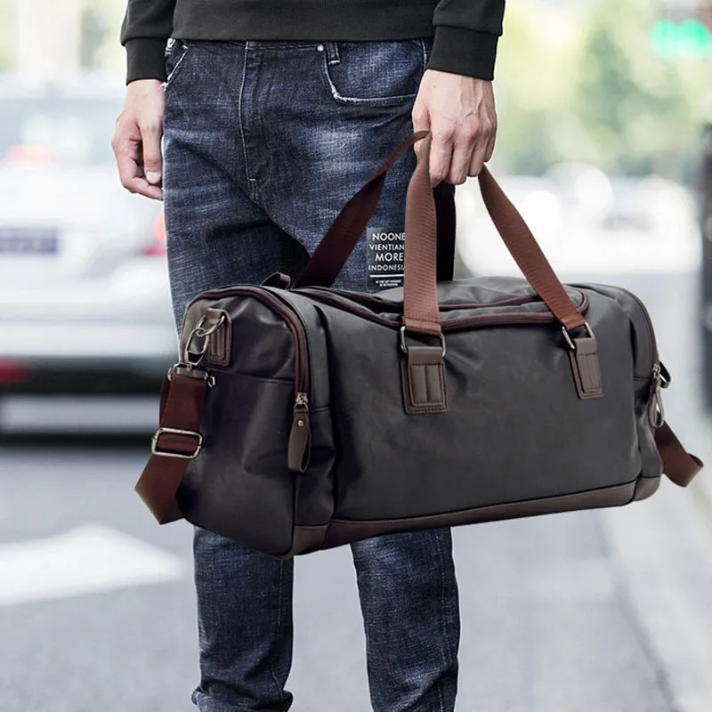 Top Quality Casual Travel Duffel PU Leather Men Handbags Big Large Capacity Travel Bags Black Mens Messenger Tote