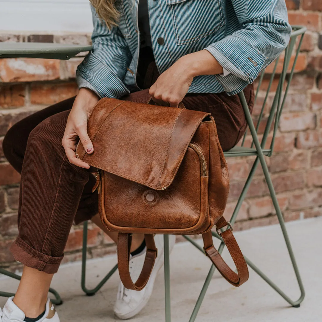 Walker Small Leather Backpack | Rustic Tan