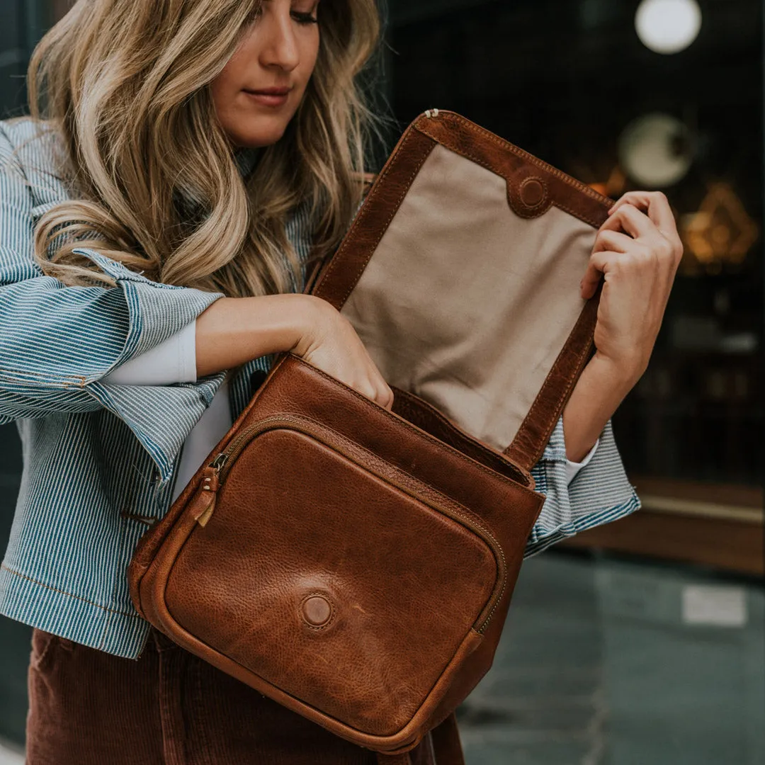 Walker Small Leather Backpack | Rustic Tan