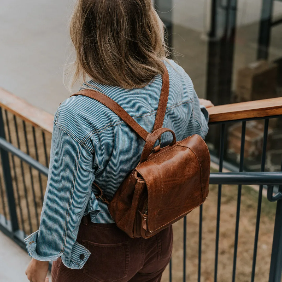 Walker Small Leather Backpack | Rustic Tan