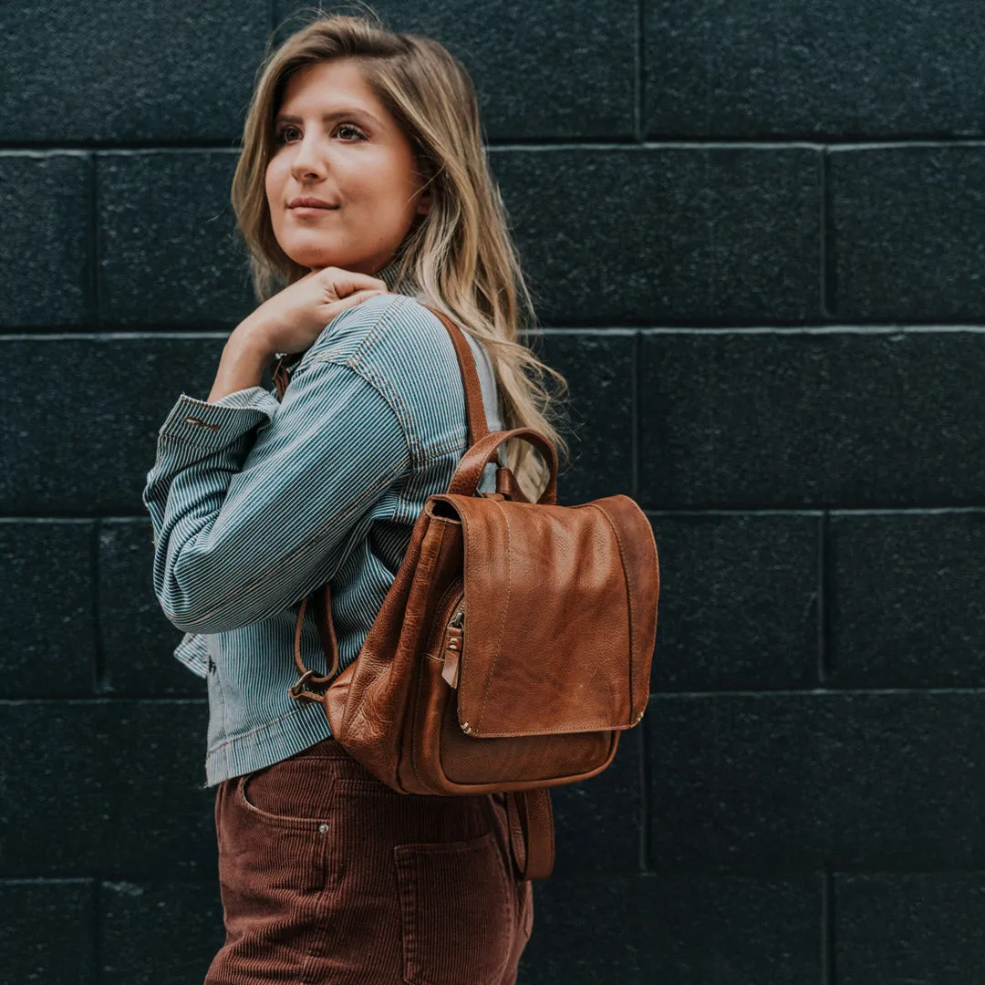 Walker Small Leather Backpack | Rustic Tan