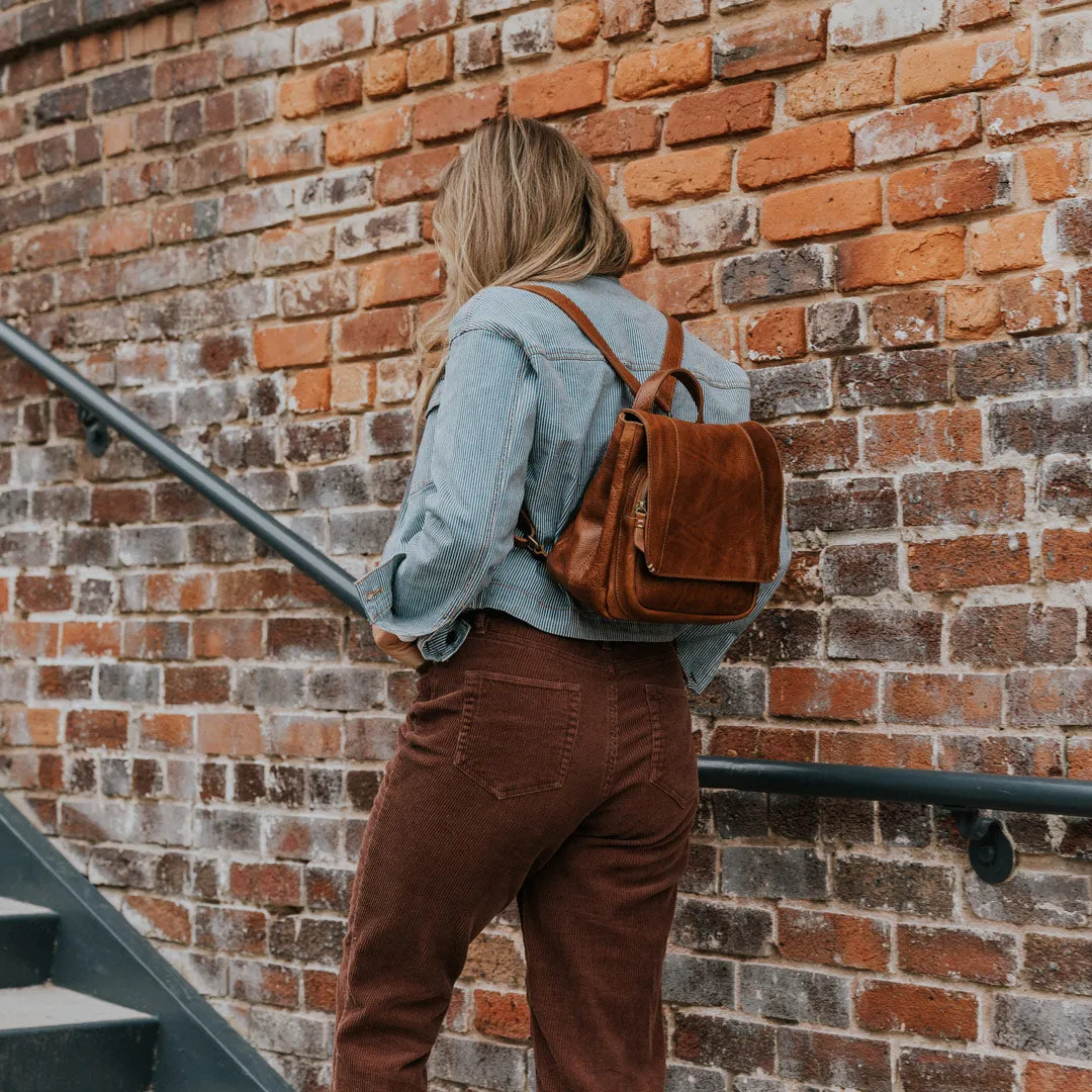 Walker Small Leather Backpack | Rustic Tan