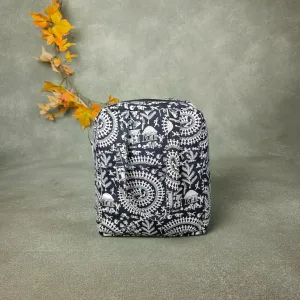 Water Proof Cotton Lunch Bag Black with White Tribal Prints Design