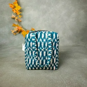 Water Proof Cotton Lunch Bag Green with White Ditsy Prints Design