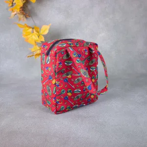 Water Proof Cotton Lunch Bag Red Colour with Instrument Design.