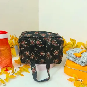 Water Proof Mini Lunch Bag Black with Sandal Ditsy Prints