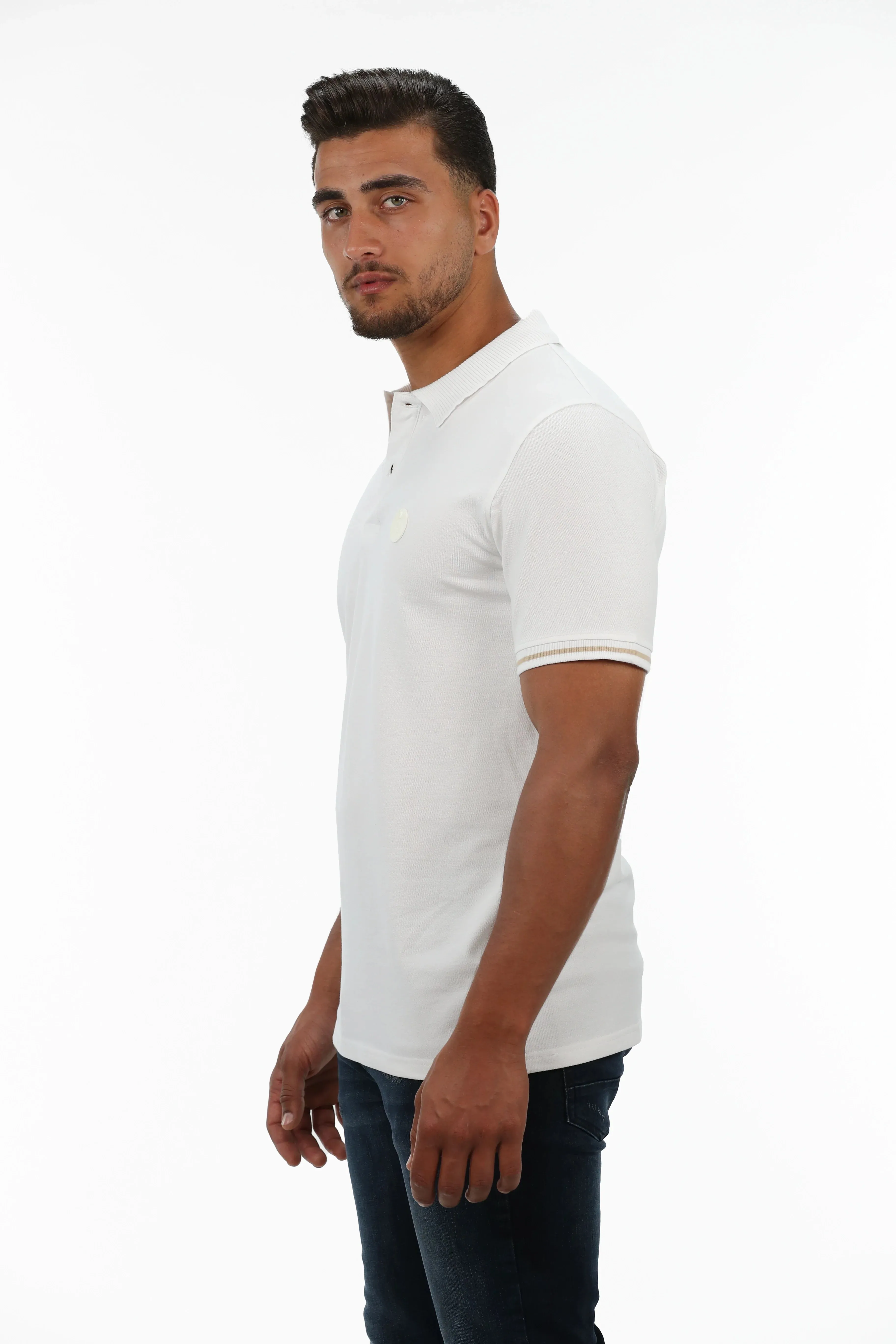 White Polo With Strip Shoulder Design