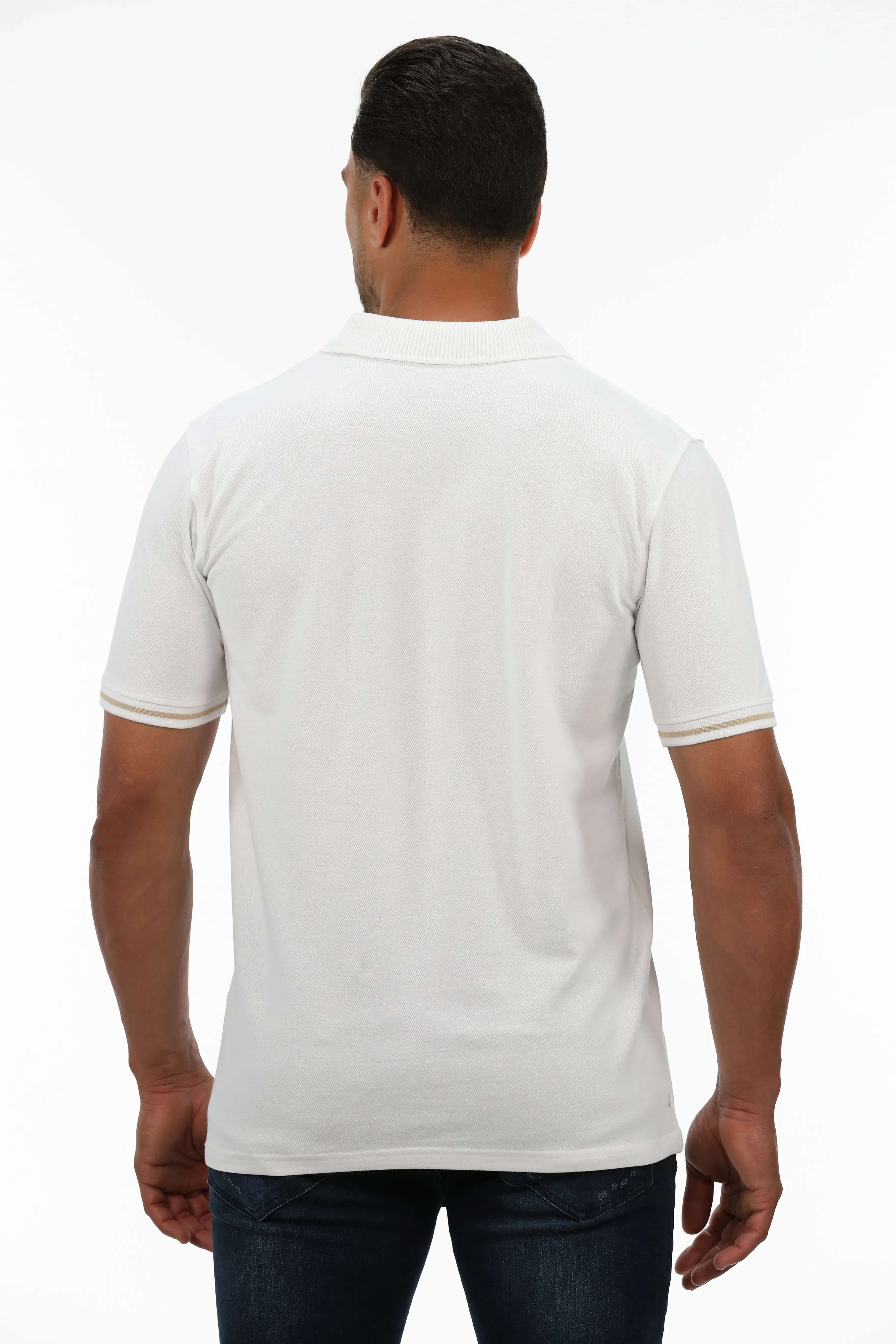 White Polo With Strip Shoulder Design