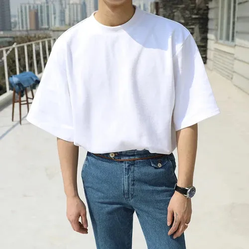 Wiaofellas - Men Summer New Fashion Short Sleeve Tee Tops Male Classic Pure Color Casual T-shirt Men V-Neck T Shirt Men Clothing