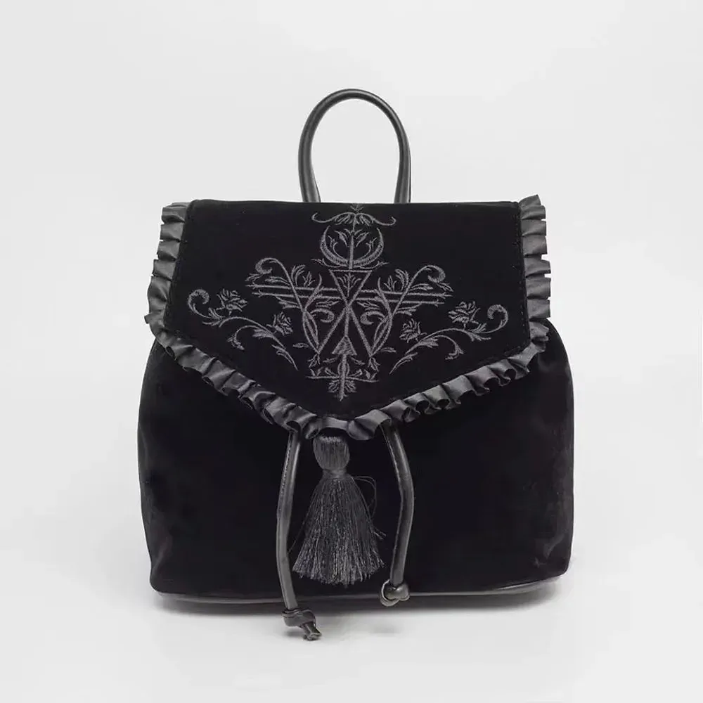 Witch Embroidery Magic Gothic Rock Backpack Punk Harajuku Velvet Bag