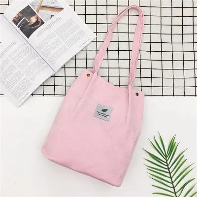 Women Corduroy Shopping Bag Female Canvas Cloth Shoulder Bag Environmental Storage Handbag Reusable Foldable Eco Grocery Totes