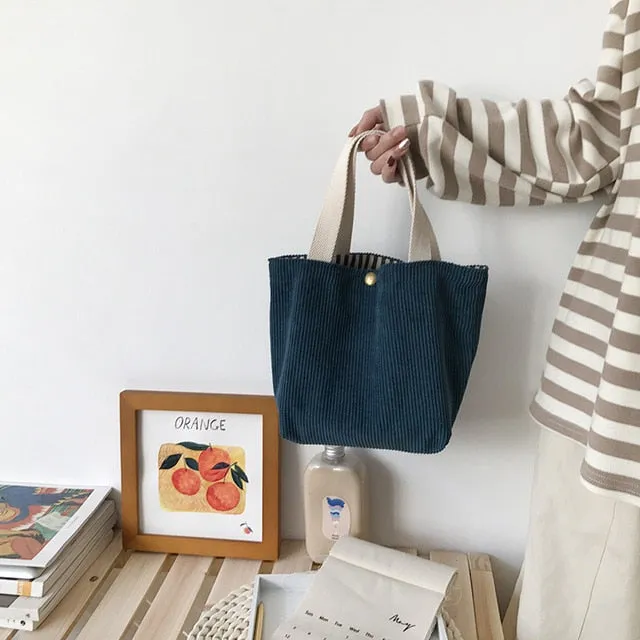 Women Corduroy Shopping Bag Female Canvas Cloth Shoulder Bag Environmental Storage Handbag Reusable Foldable Eco Grocery Totes