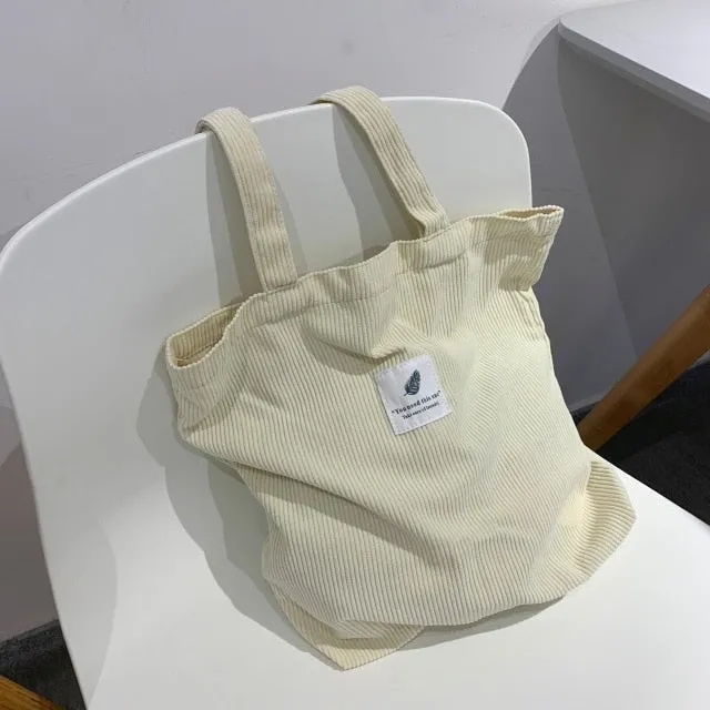 Women Corduroy Shopping Bag Female Canvas Cloth Shoulder Bag Environmental Storage Handbag Reusable Foldable Eco Grocery Totes