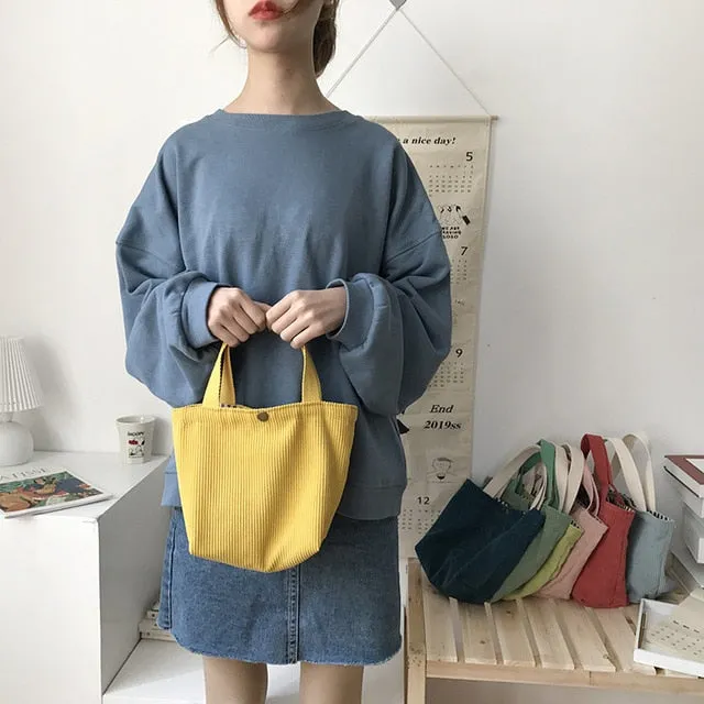 Women Corduroy Shopping Bag Female Canvas Cloth Shoulder Bag Environmental Storage Handbag Reusable Foldable Eco Grocery Totes