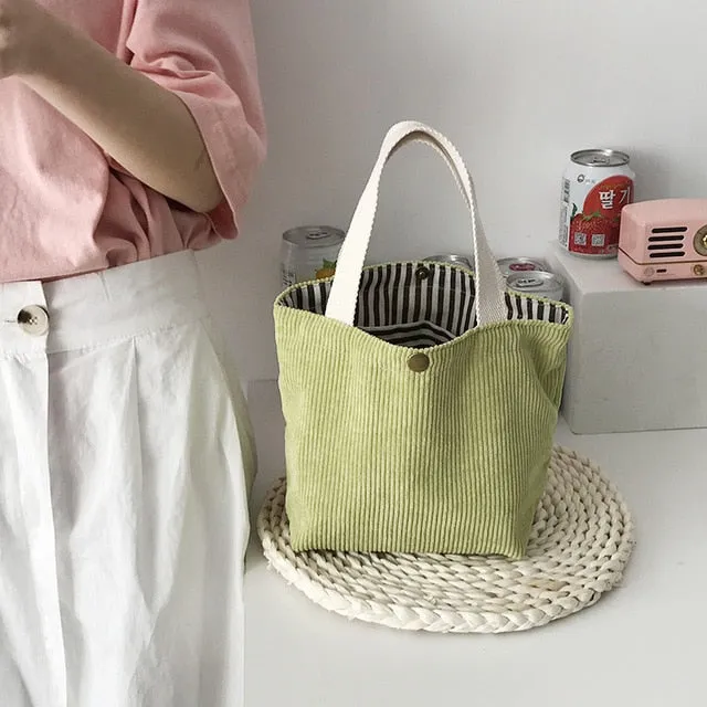 Women Corduroy Shopping Bag Female Canvas Cloth Shoulder Bag Environmental Storage Handbag Reusable Foldable Eco Grocery Totes