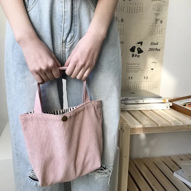 Women Corduroy Shopping Bag Female Canvas Cloth Shoulder Bag Environmental Storage Handbag Reusable Foldable Eco Grocery Totes