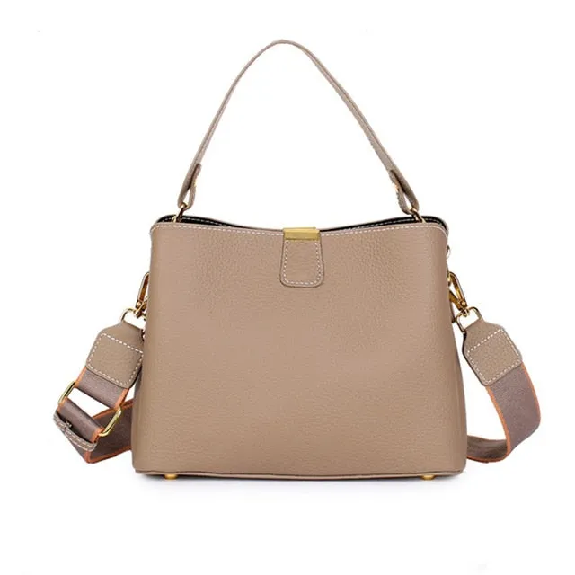 Women Genuine Leather Bag Bucket Handbag Lady Casual Shoulder Bag