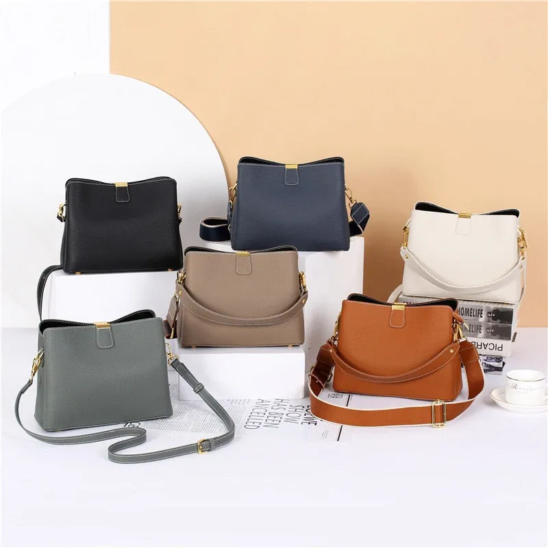 Women Genuine Leather Bag Bucket Handbag Lady Casual Shoulder Bag