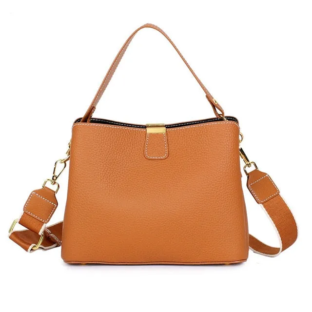 Women Genuine Leather Bag Bucket Handbag Lady Casual Shoulder Bag