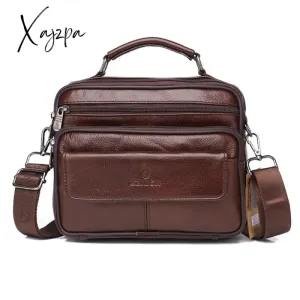 Xajzpa - Genuine Leather Male's Crossbody Bag Casual Business Leather Men's Messenger Bag Vintage Men Big Bag Zipper Shoulder Handbags