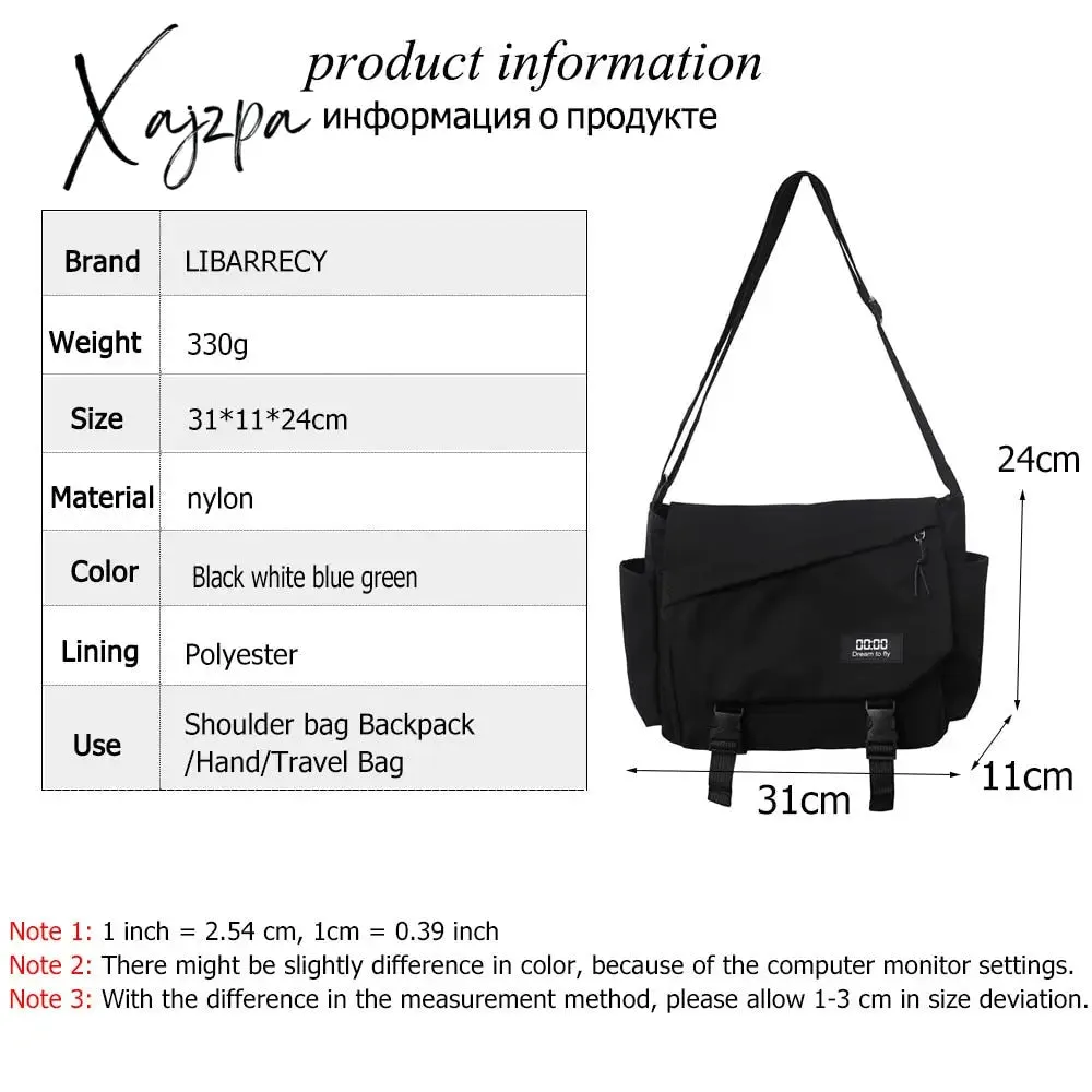 Xajzpa - Japanese Simple Messenger Bags Korean Men Bag Younth Student Nylon Waterproof Canvas Bag Light Crossbody Bags for Women Satchels