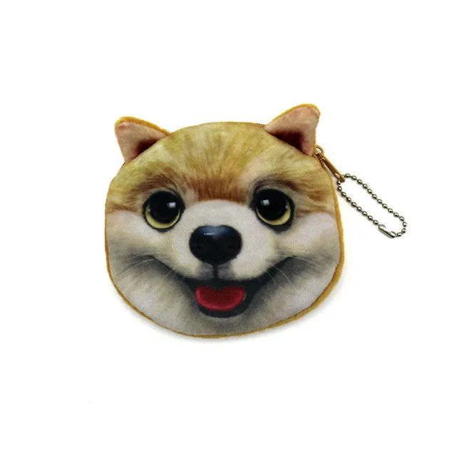 YIYOHI New Cute Style Novelty 3D Animals Cat & Dog Zipper Plush Coin Purse Kawaii Children Coin Purse Women Wallet Mini Handbag